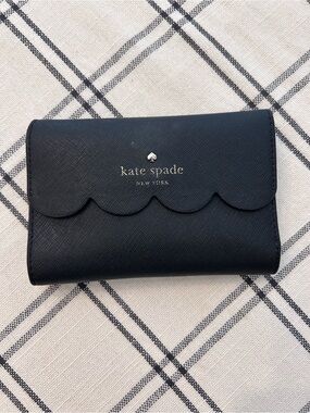 Kate Spade Black Flap Wallet with Scalloped Edge